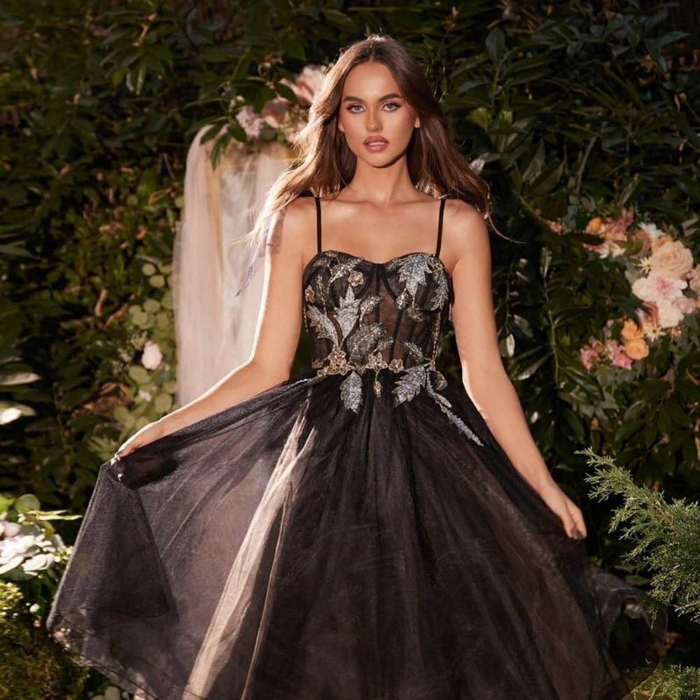 NEW LONG FORMAL SLEEVELESS TEA LENGTH DRESS WITH LEAVES GLITTER PATTERN CD A1227